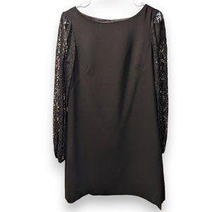 White House Black Label LBD Stretch Shift Lace Long Sleeves Black Dress size 6